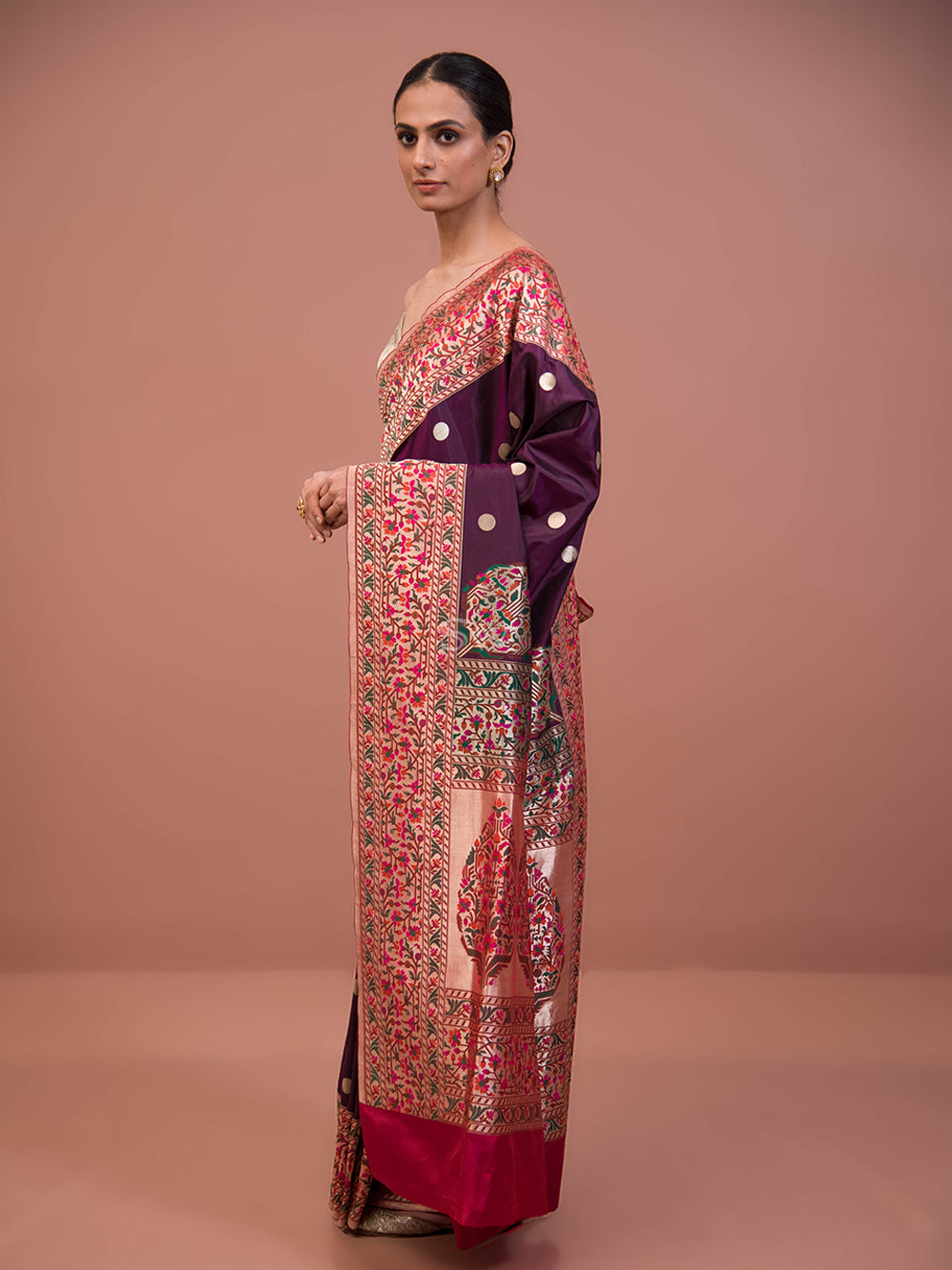Dark Purple Paithani Katan Silk Handloom Banarasi Saree - Sacred Weaves