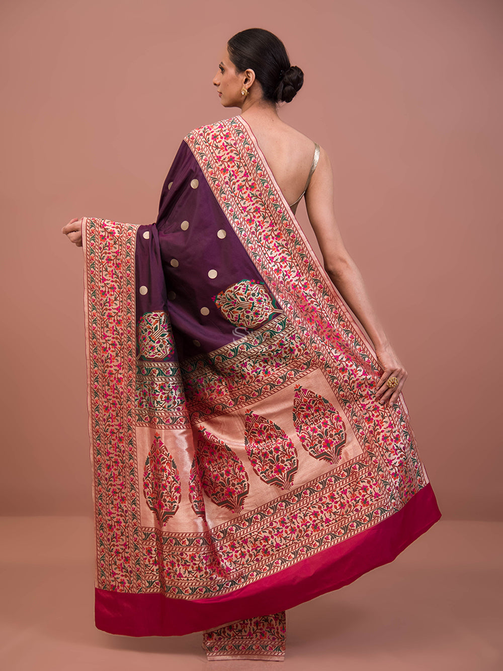 Dark Purple Paithani Katan Silk Handloom Banarasi Saree - Sacred Weaves