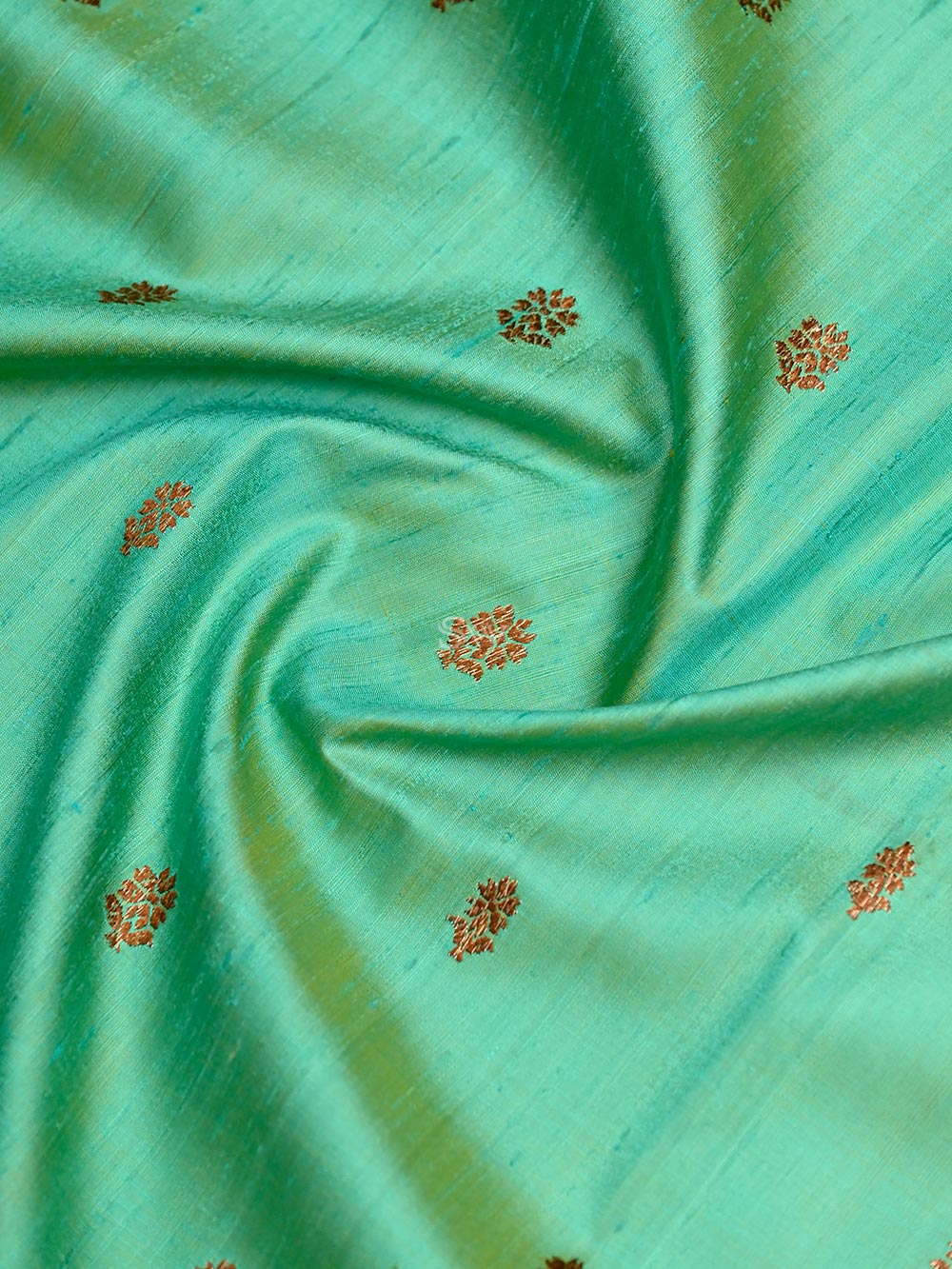 Aqua Green Booti Dupion Silk Handloom Banarasi Saree - Sacred Weaves