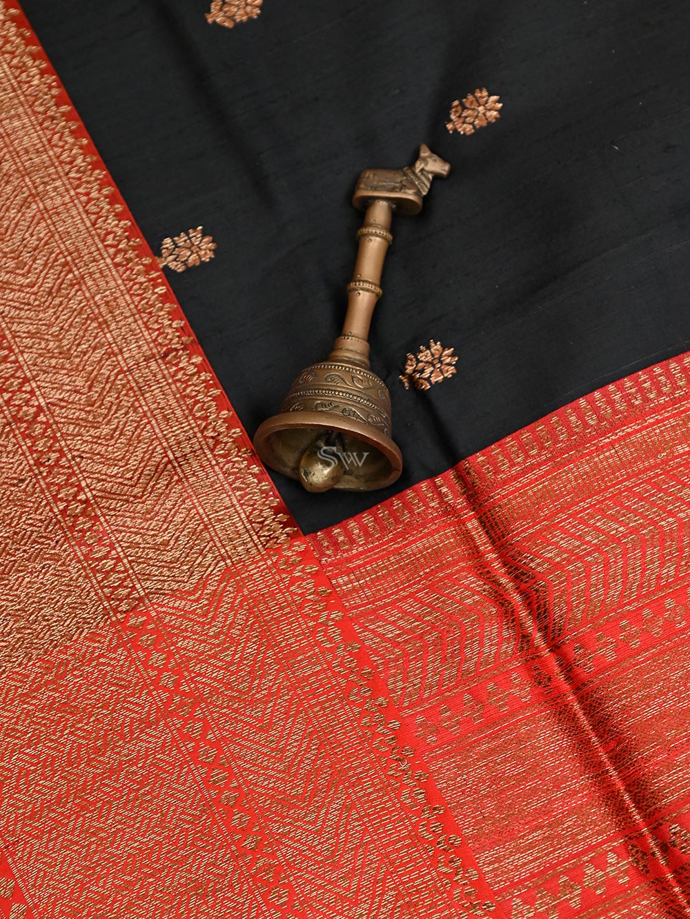 Black Booti Dupion Silk Handloom Banarasi Saree - Sacred Weaves