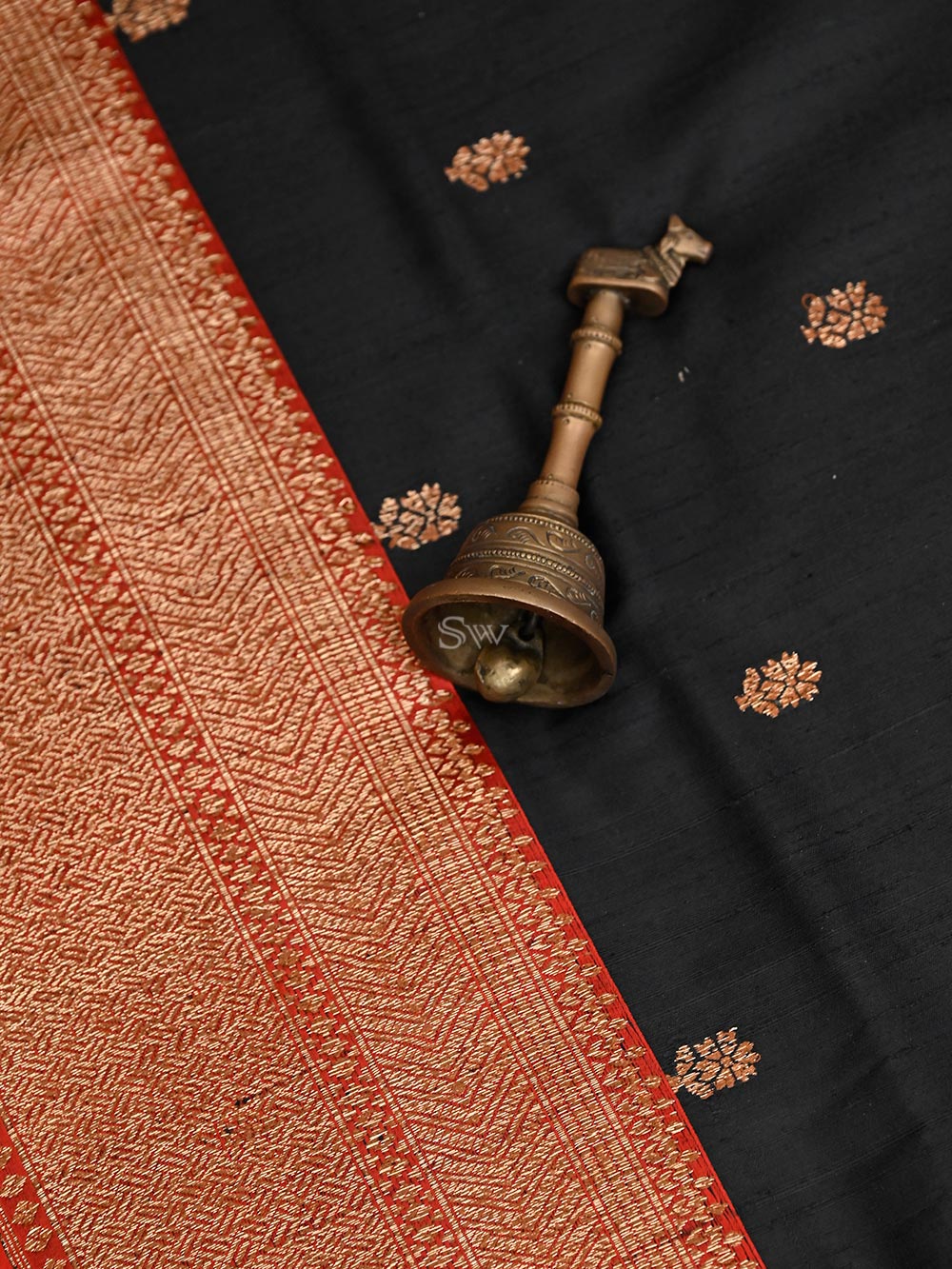 Black Booti Dupion Silk Handloom Banarasi Saree - Sacred Weaves