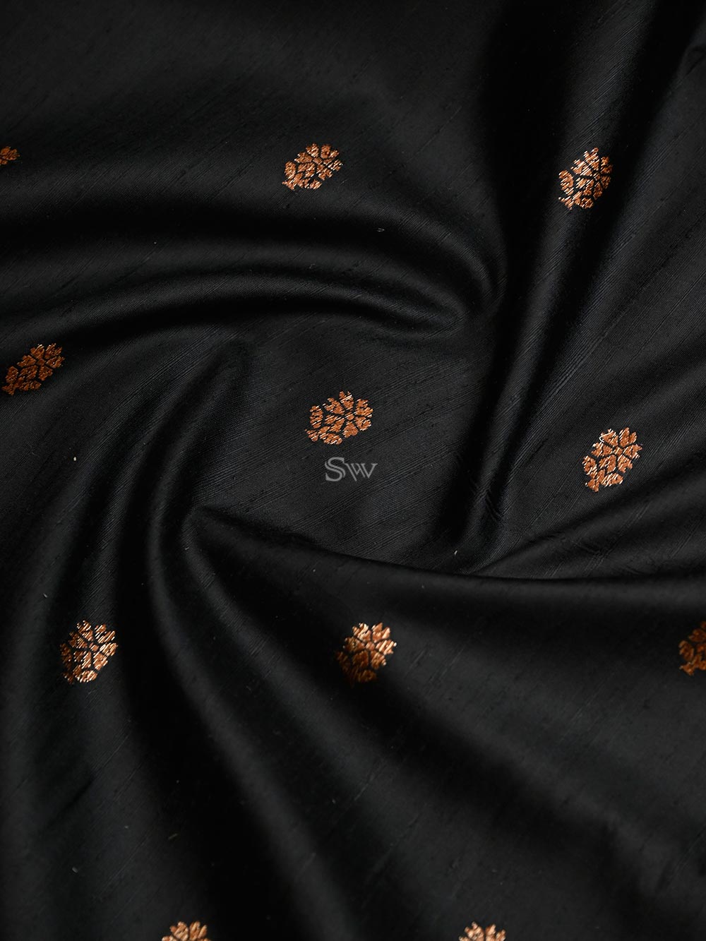 Black Booti Dupion Silk Handloom Banarasi Saree - Sacred Weaves