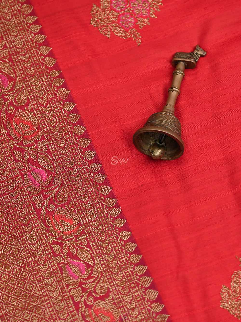 Red Meenakari Boota Dupion Silk Handloom Banarasi Saree - Sacred Weaves
