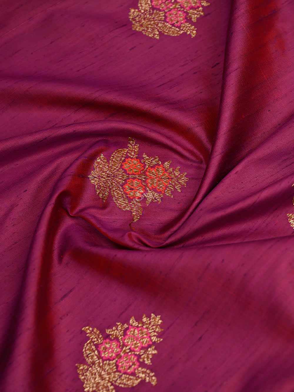 Magenta Meenakari Boota Dupion Silk Handloom Banarasi Saree - Sacred Weaves