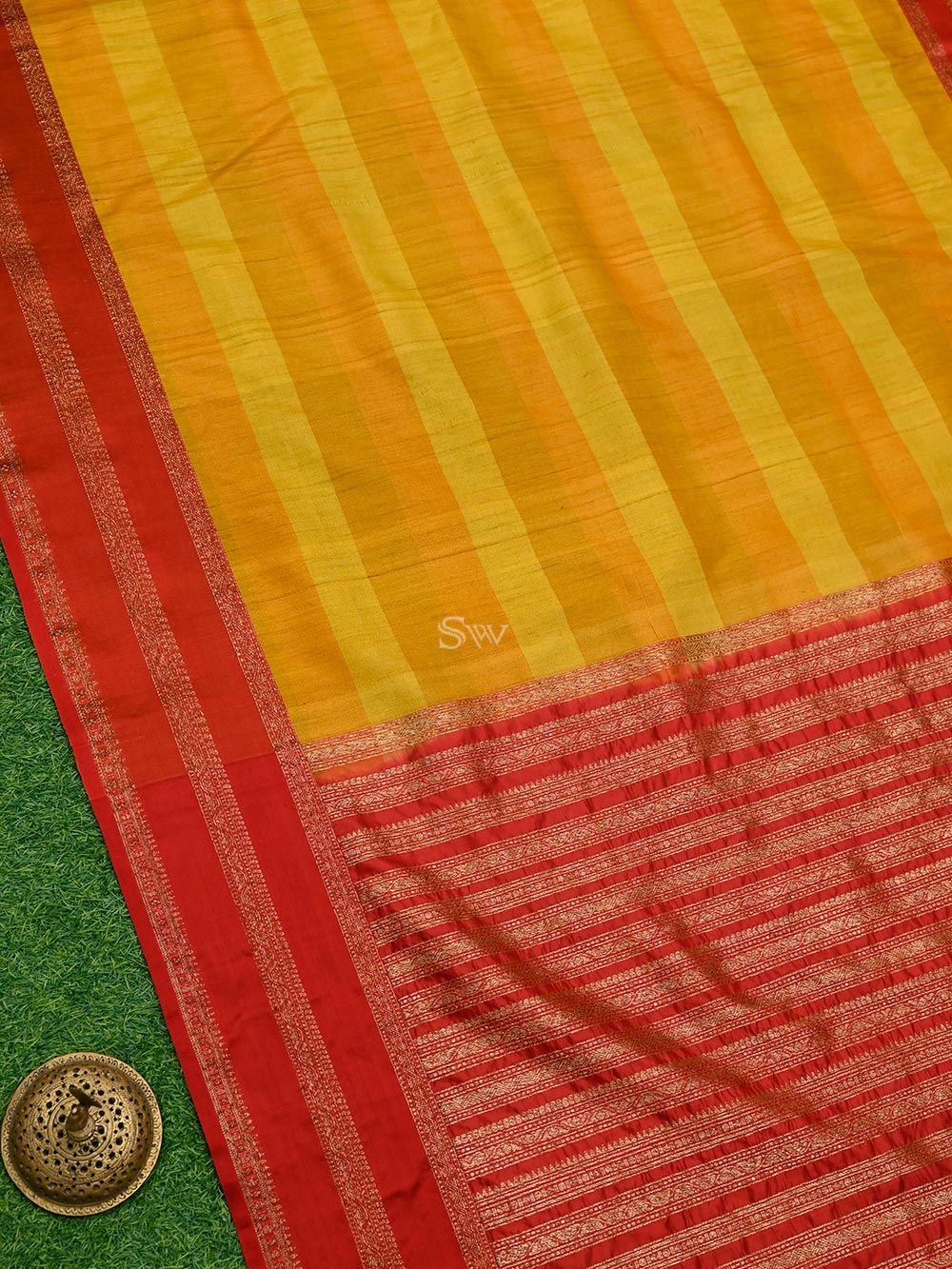 Mustard Orange Tussar Silk Handloom Banarasi Saree - Sacred Weaves