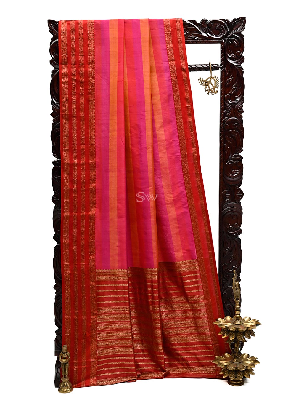 Pink Orange Tussar Silk Handloom Banarasi Saree - Sacred Weaves