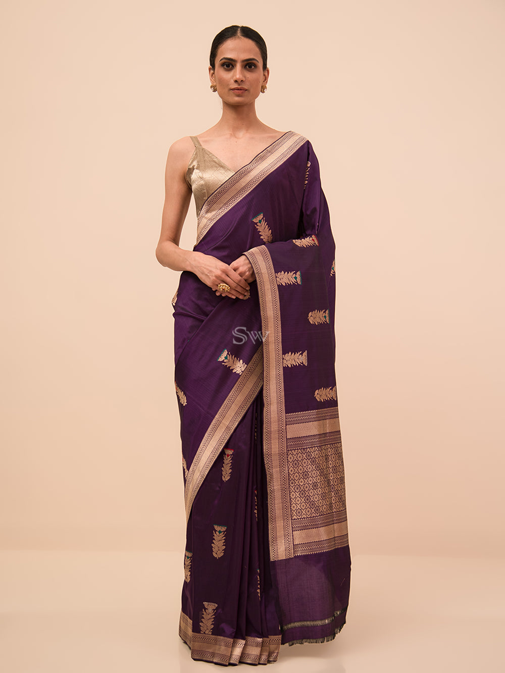 Purple Meenakari Booti Katan Silk Handloom Banarasi Saree - Sacred Weaves