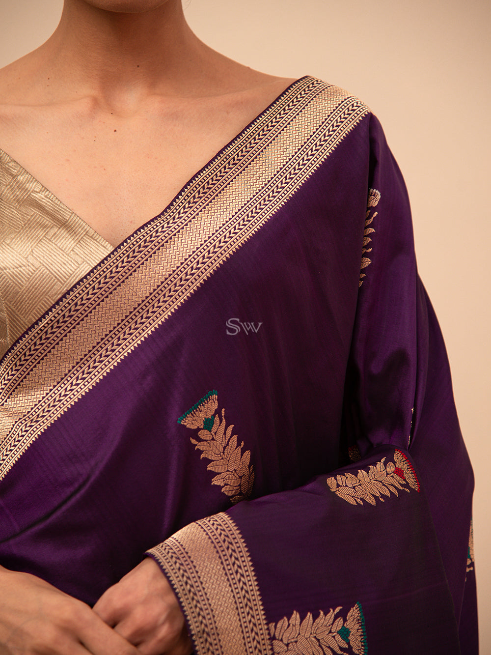 Purple Meenakari Booti Katan Silk Handloom Banarasi Saree - Sacred Weaves