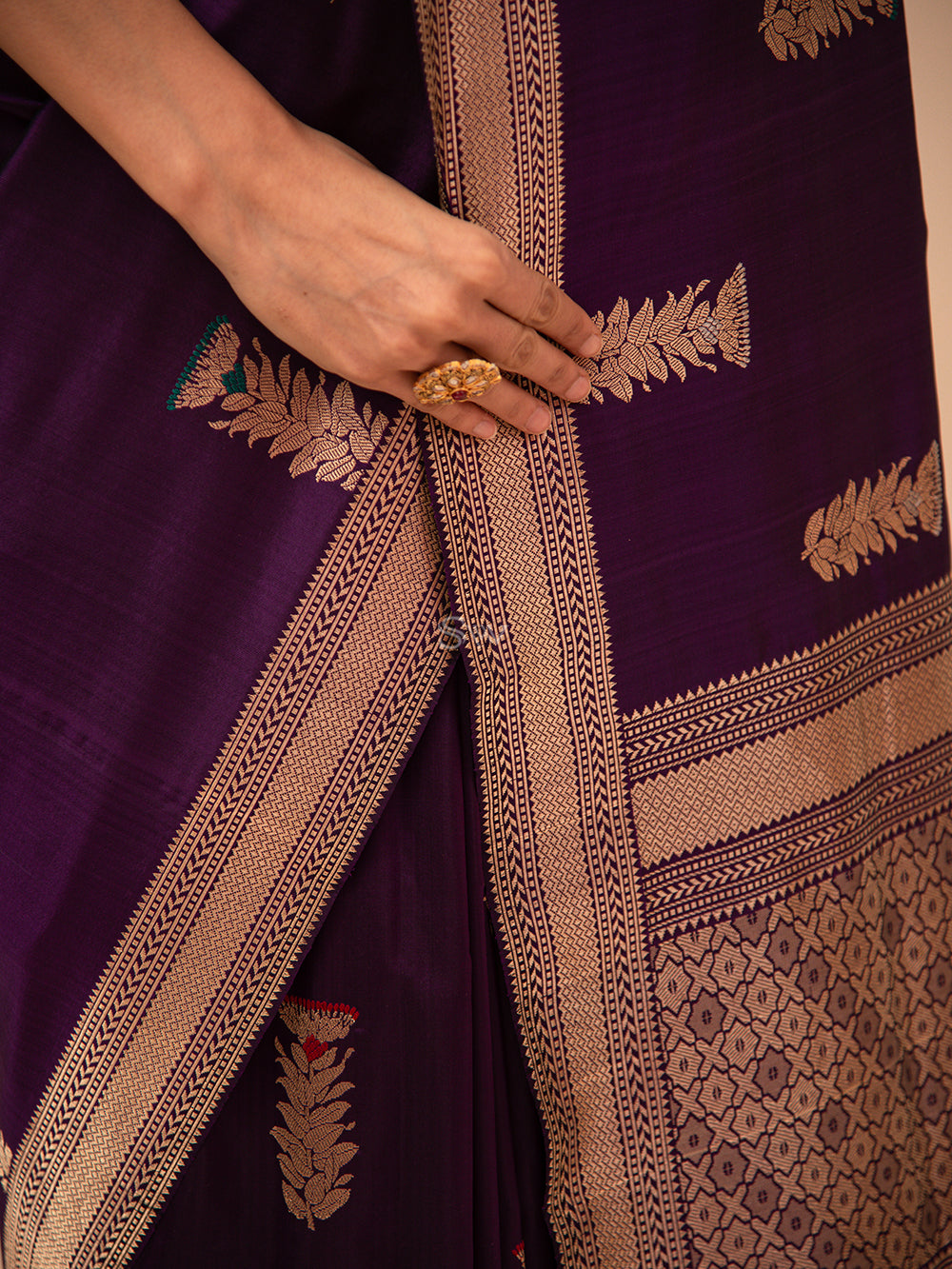 Purple Meenakari Booti Katan Silk Handloom Banarasi Saree - Sacred Weaves