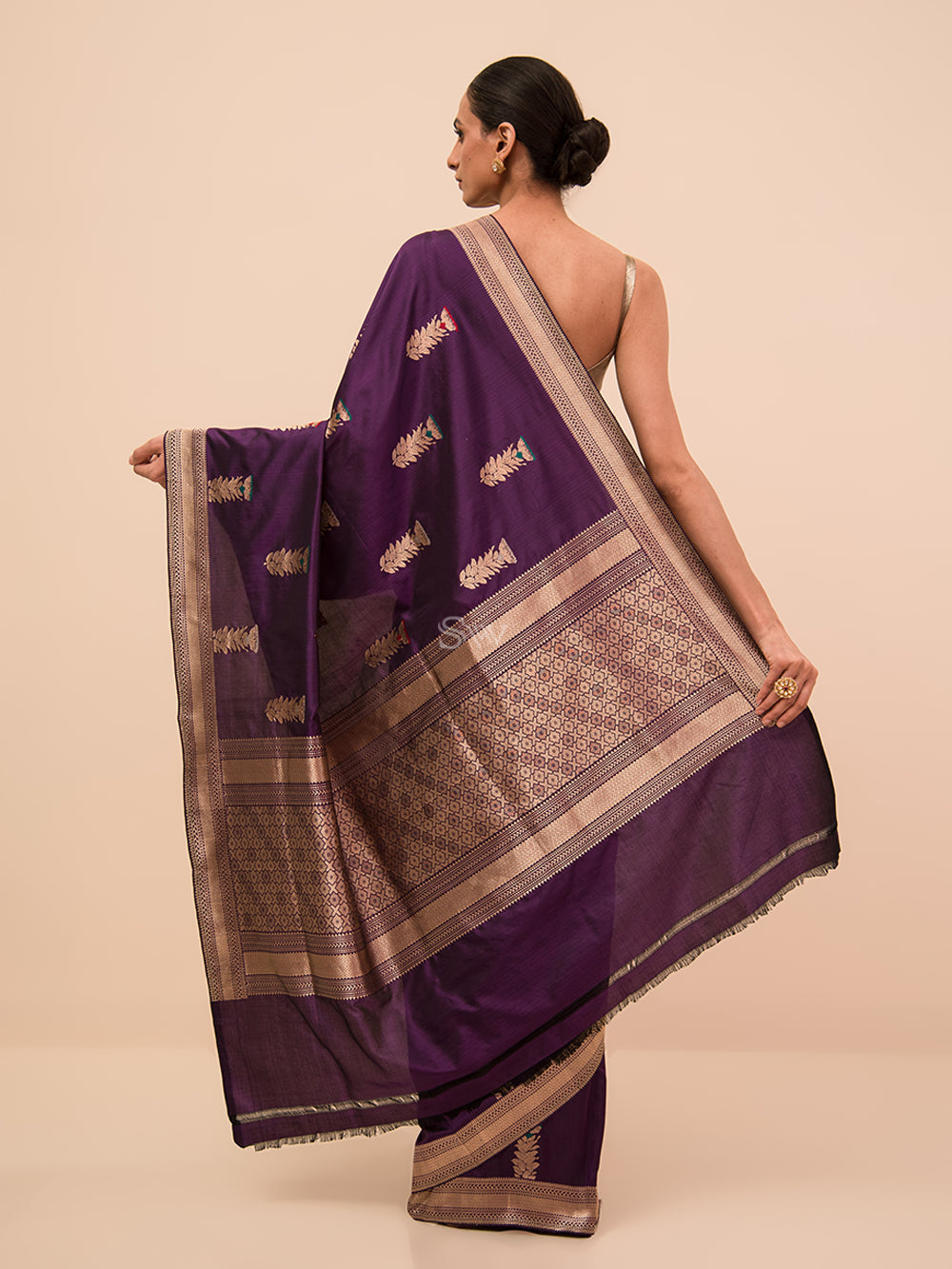 Purple Meenakari Booti Katan Silk Handloom Banarasi Saree - Sacred Weaves