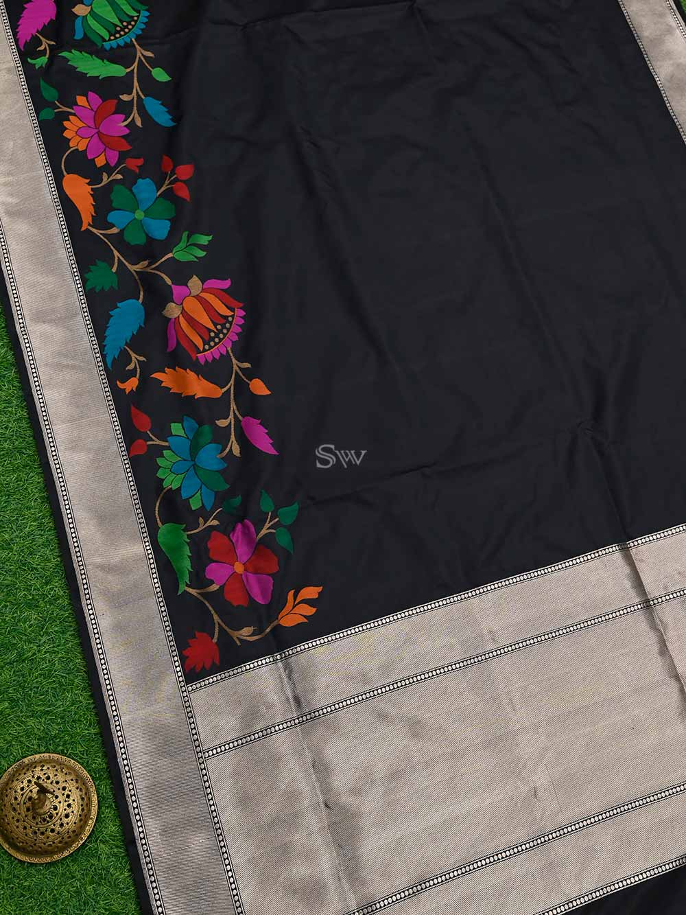 Black Meenakari Katan Silk Handloom Banarasi Saree - Sacred Weaves
