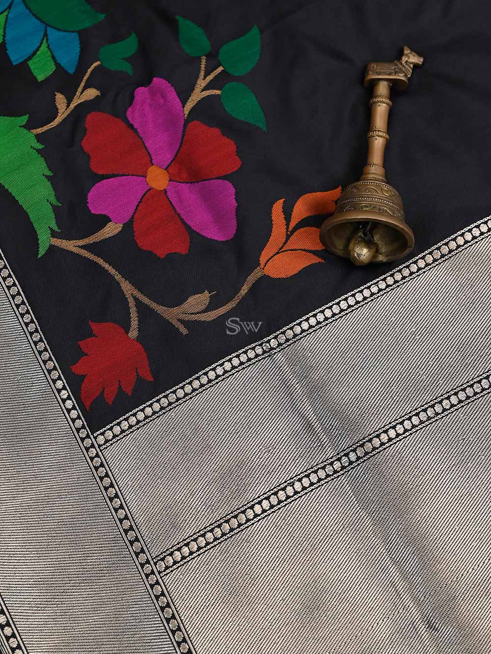 Black Meenakari Katan Silk Handloom Banarasi Saree - Sacred Weaves