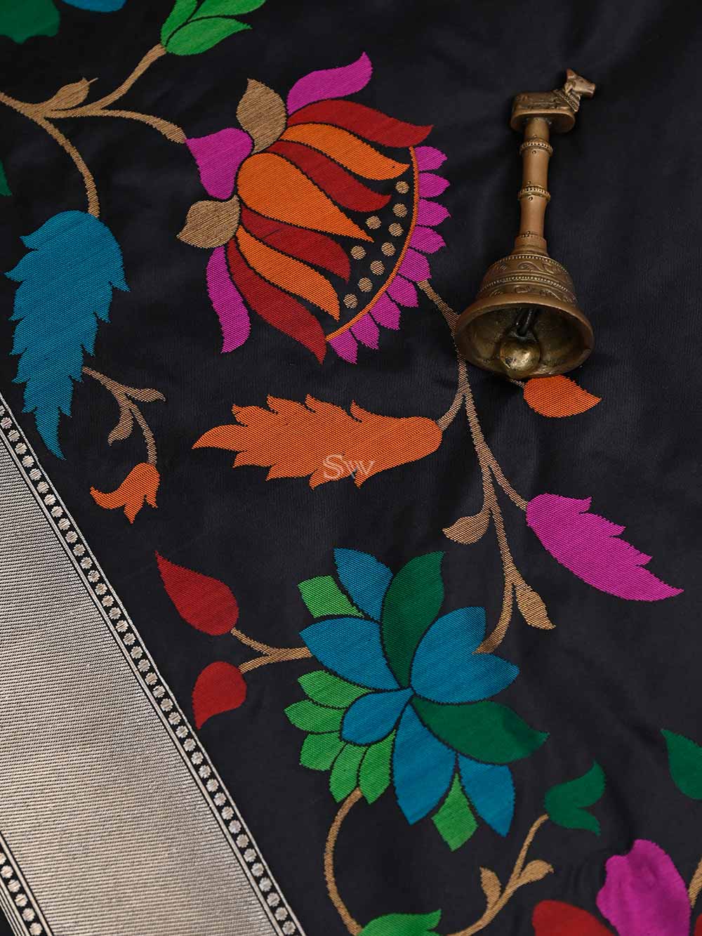 Black Meenakari Katan Silk Handloom Banarasi Saree - Sacred Weaves