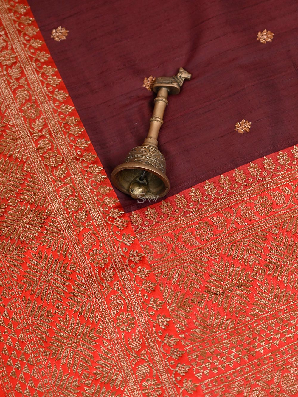 Wine Booti Dupion Silk Handloom Banarasi Saree - Sacred Weaves