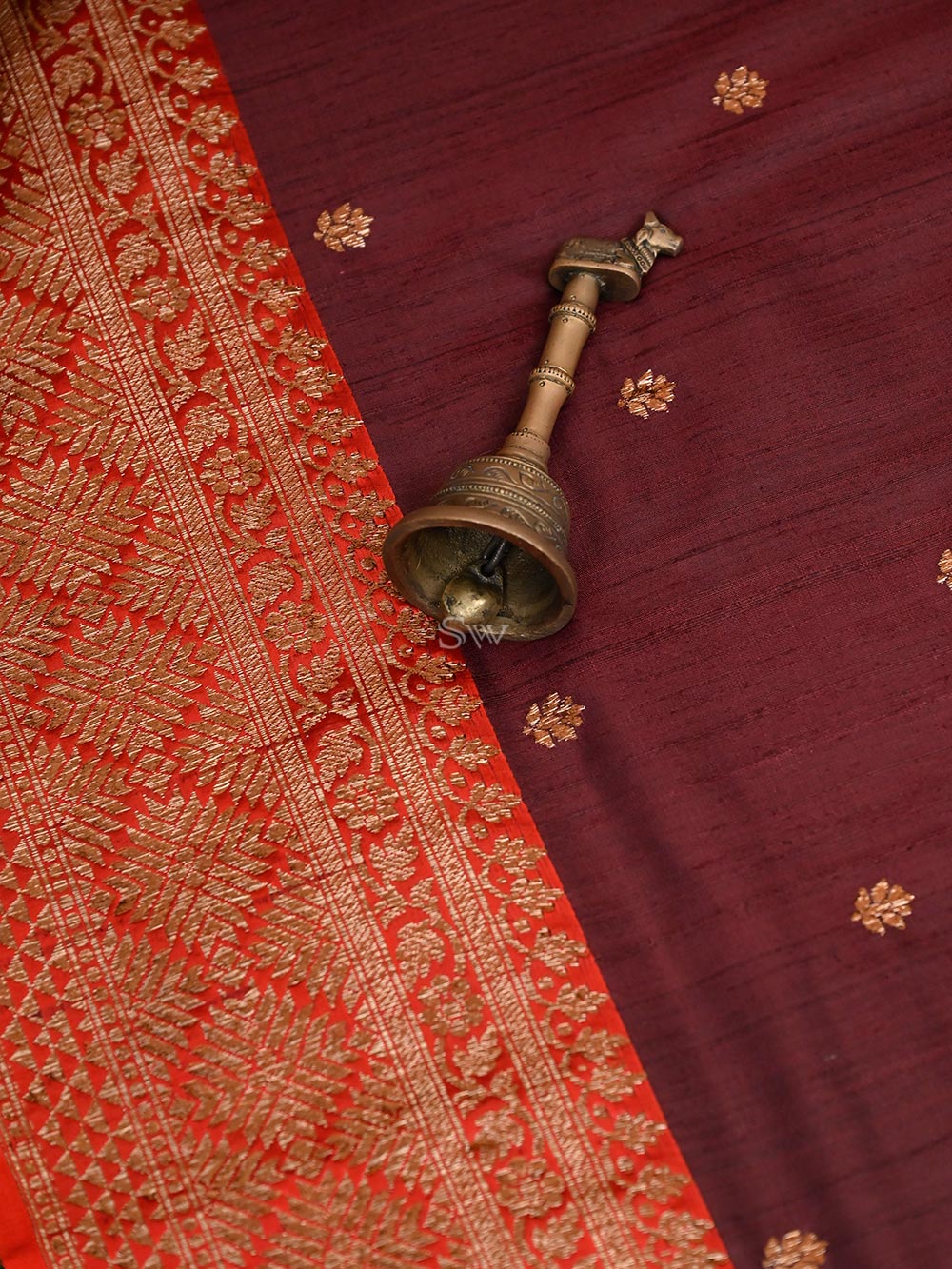 Wine Booti Dupion Silk Handloom Banarasi Saree - Sacred Weaves