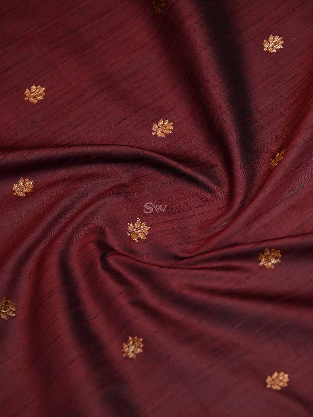 Wine Booti Dupion Silk Handloom Banarasi Saree - Sacred Weaves
