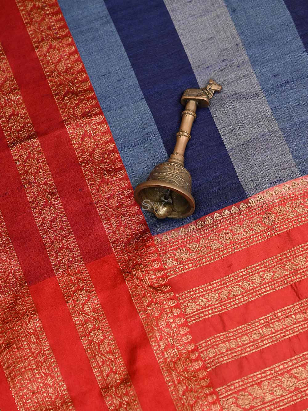 Blue Grey Tussar Silk Handloom Banarasi Saree - Sacred WeavesBlue Grey Tussar Silk Handloom Banarasi Saree - Sacred Weaves