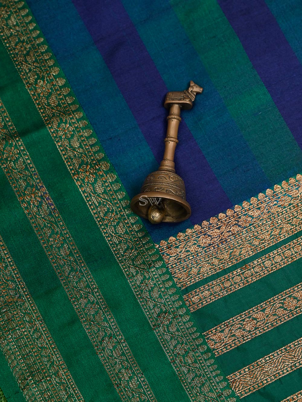 Green Blue Tussar Silk Handloom Banarasi Saree - Sacred Weaves
