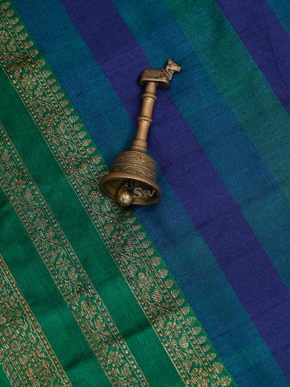 Green Blue Tussar Silk Handloom Banarasi Saree - Sacred Weaves
