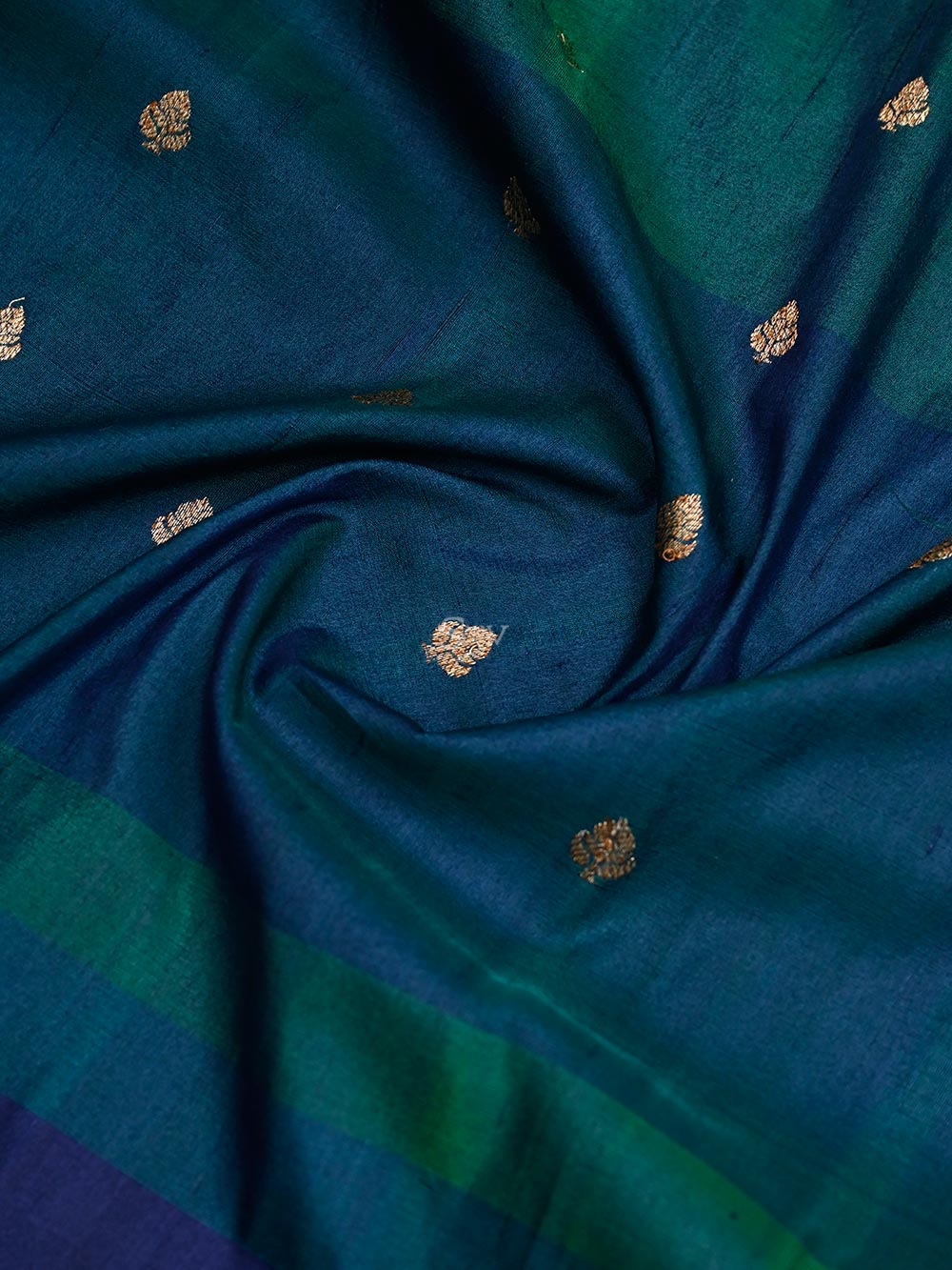 Green Blue Tussar Silk Handloom Banarasi Saree - Sacred Weaves