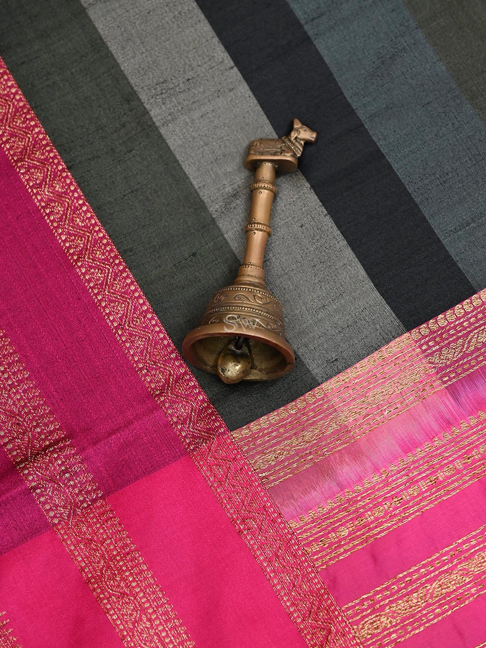 Black Grey Tussar Silk Handloom Banarasi Saree - Sacred Weaves