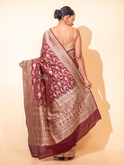 Dark Brown Meenakari Uppada Katan Silk Handloom Banarasi Saree - Sacred Weaves