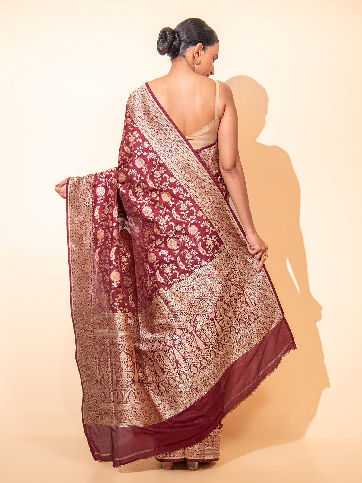 Dark Brown Meenakari Uppada Katan Silk Handloom Banarasi Saree - Sacred Weaves