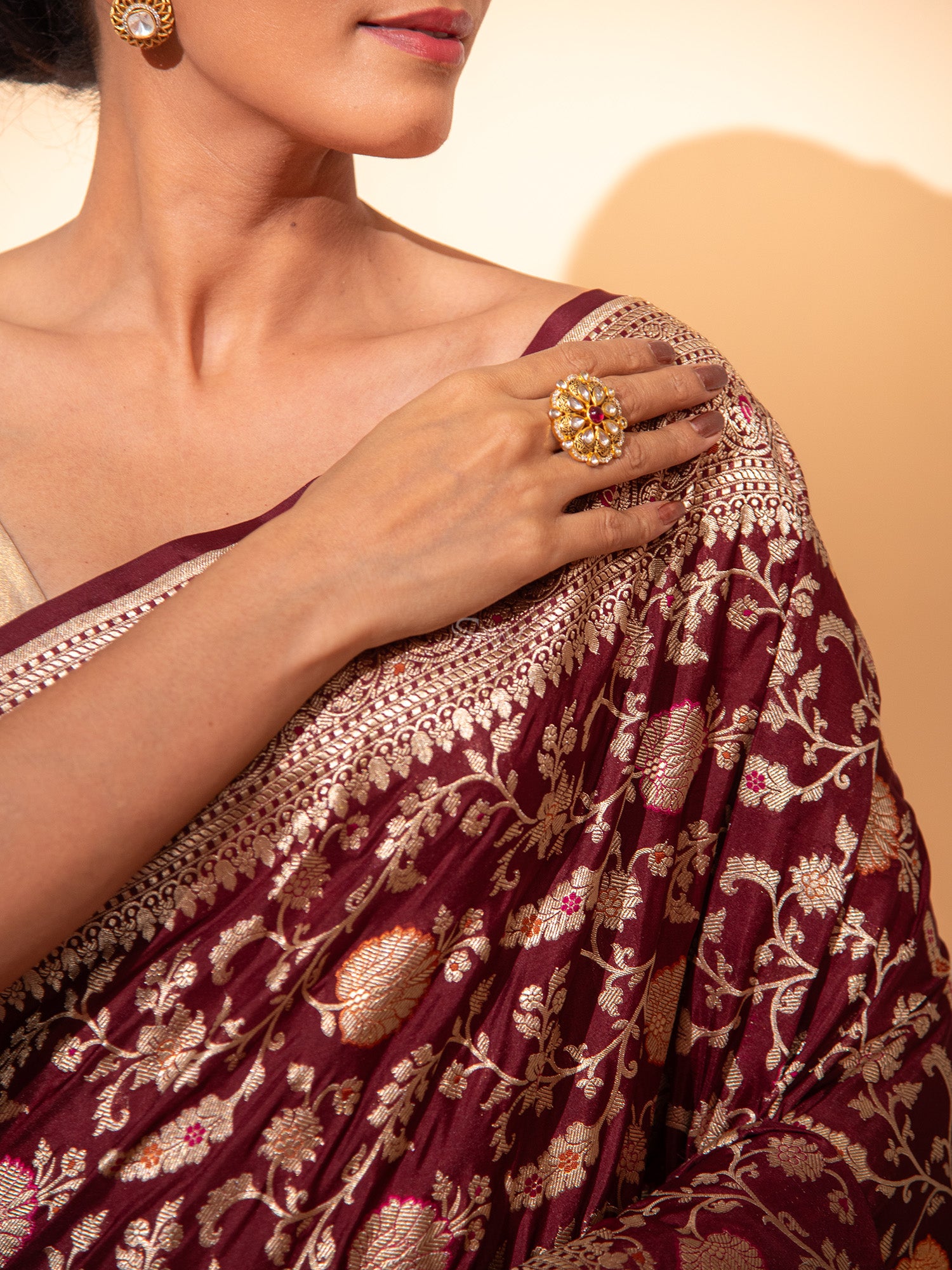 Dark Brown Meenakari Uppada Katan Silk Handloom Banarasi Saree - Sacred Weaves