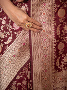 Dark Brown Meenakari Uppada Katan Silk Handloom Banarasi Saree - Sacred Weaves