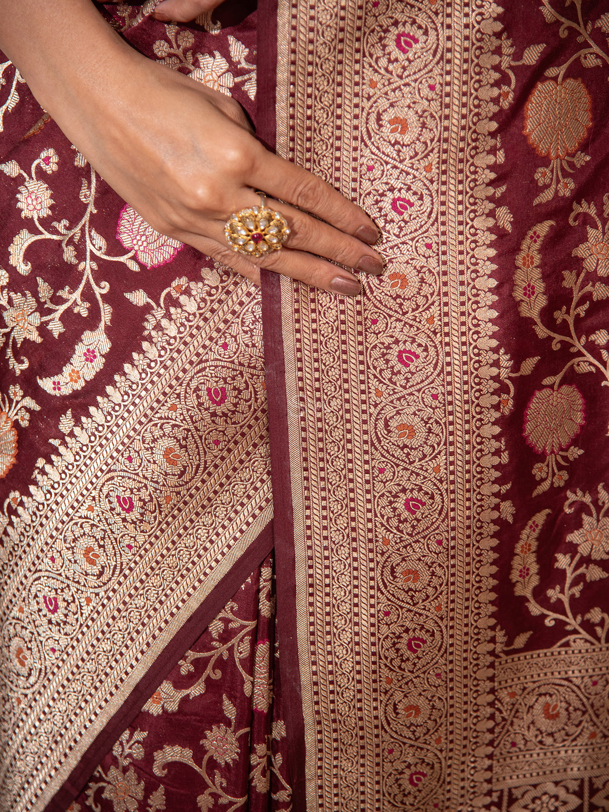 Dark Brown Meenakari Uppada Katan Silk Handloom Banarasi Saree - Sacred Weaves