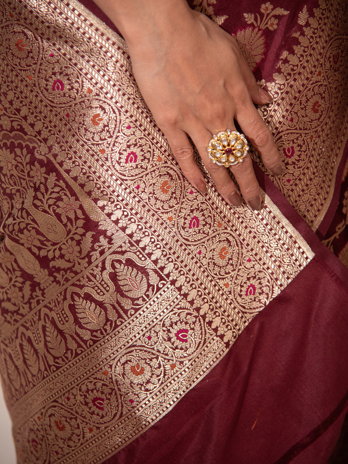 Dark Brown Meenakari Uppada Katan Silk Handloom Banarasi Saree - Sacred Weaves