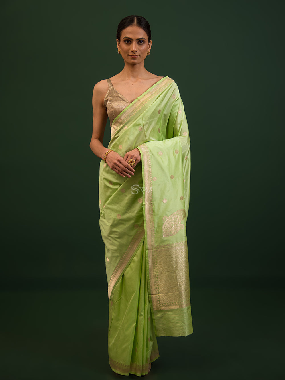 Pista Green Konia Katan Silk Handloom Banarasi Saree - Sacred Weaves