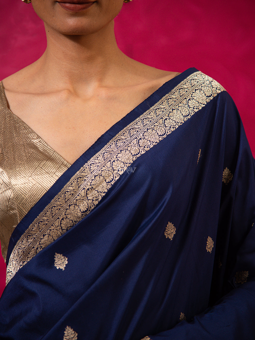 Blue Booti Katan Silk Handloom Banarasi Saree - Sacred Weaves