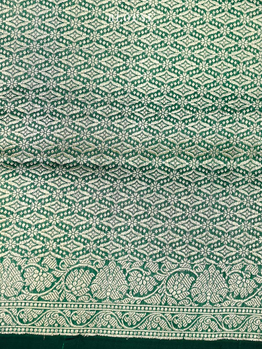 Bottle Green Booti Katan Silk Handloom Banarasi Saree - Sacred Weaves