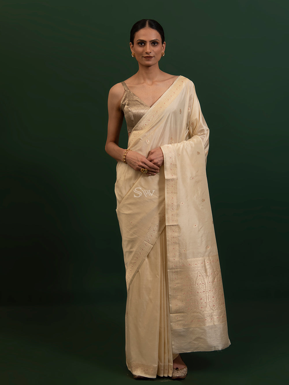 Beige Meenakari Katan Silk Handloom Banarasi Saree - Sacred Weaves