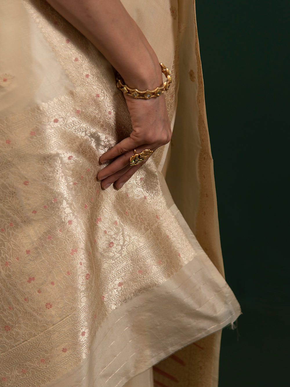 Beige Meenakari Katan Silk Handloom Banarasi Saree - Sacred Weaves