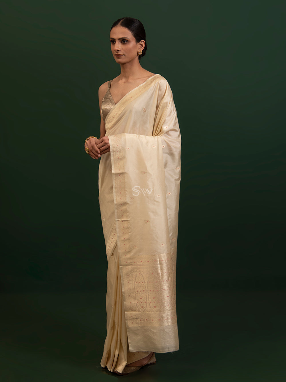 Beige Meenakari Katan Silk Handloom Banarasi Saree - Sacred Weaves