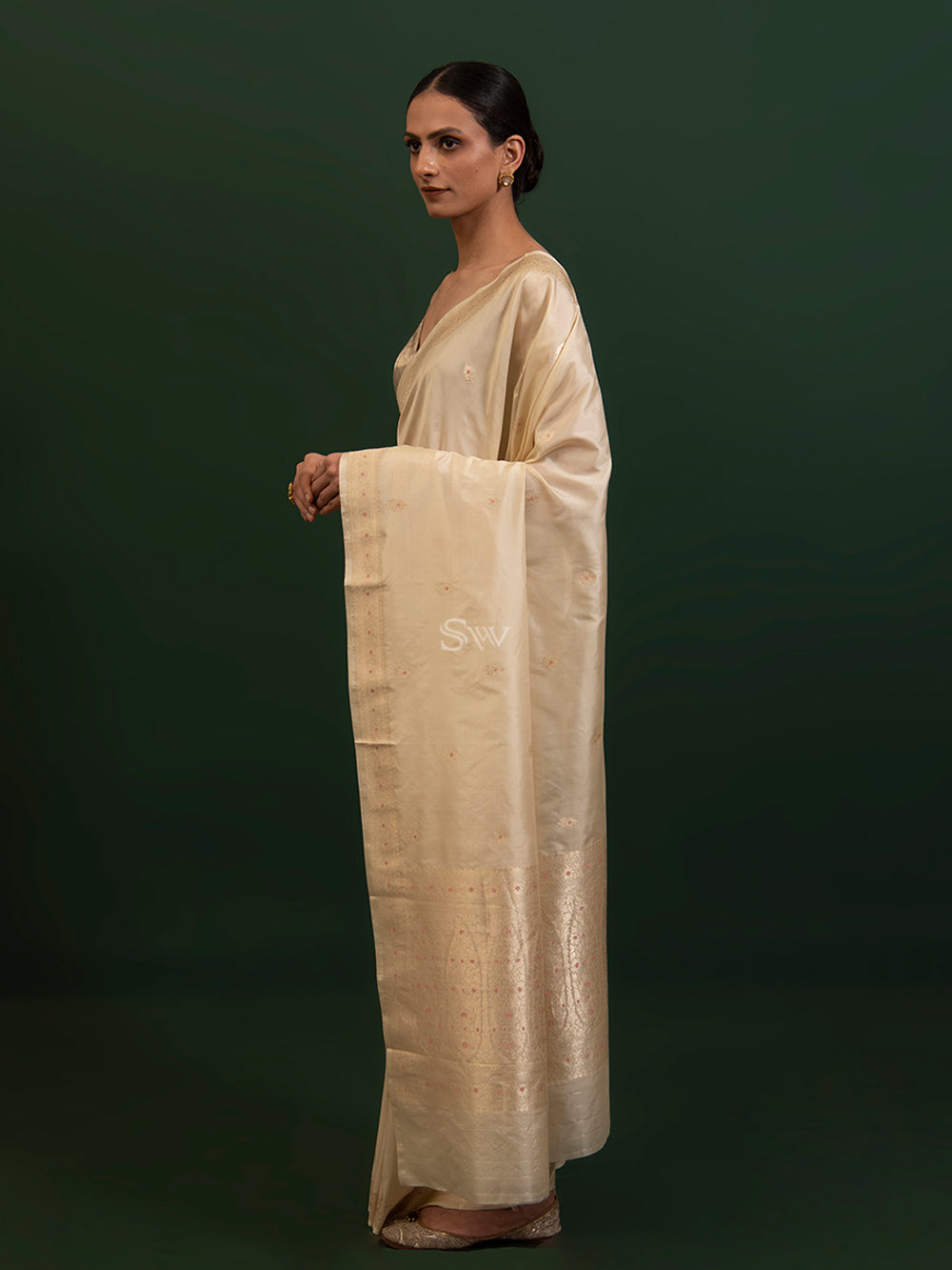 Beige Meenakari Katan Silk Handloom Banarasi Saree - Sacred Weaves