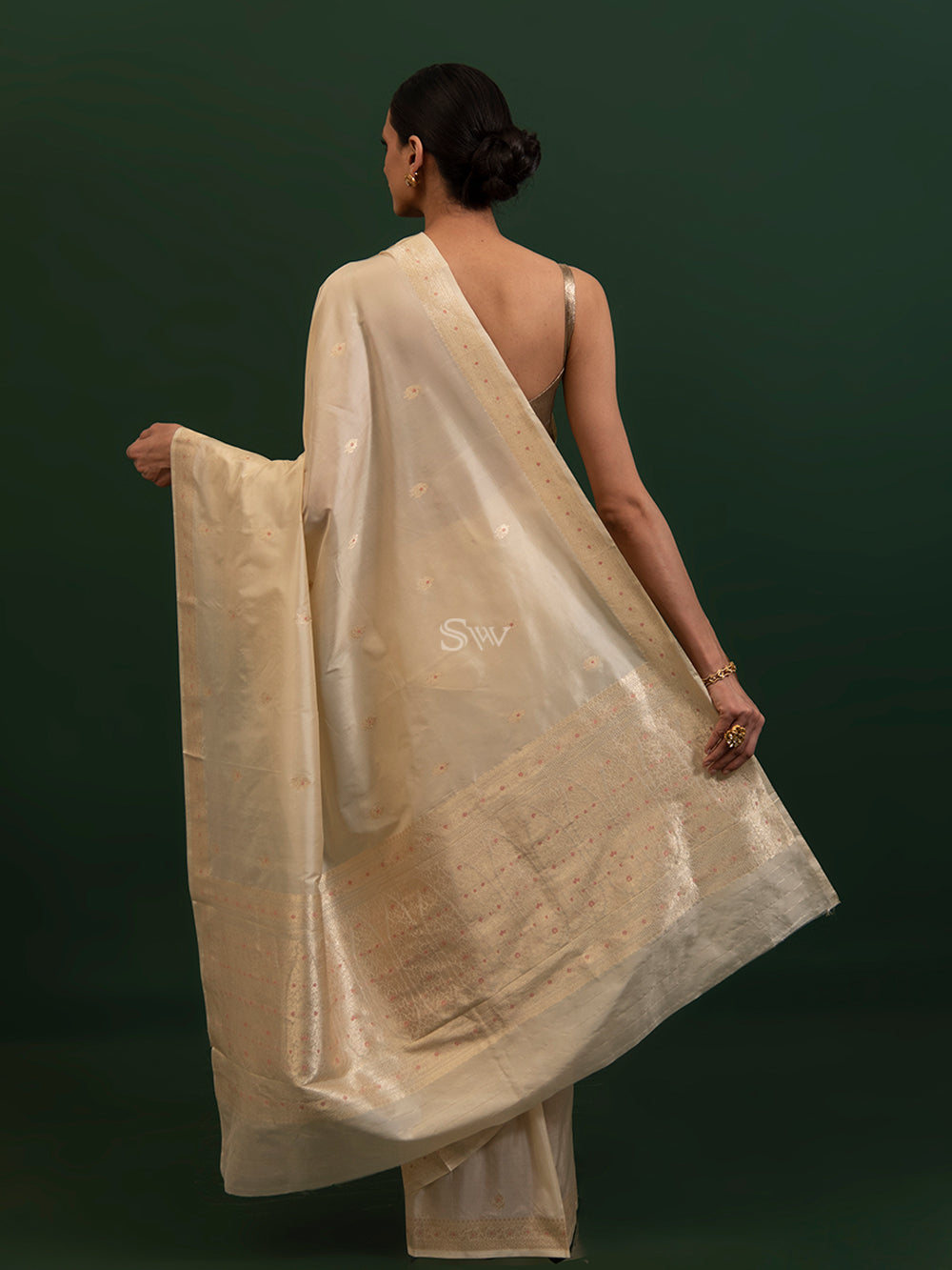 Beige Meenakari Katan Silk Handloom Banarasi Saree - Sacred Weaves