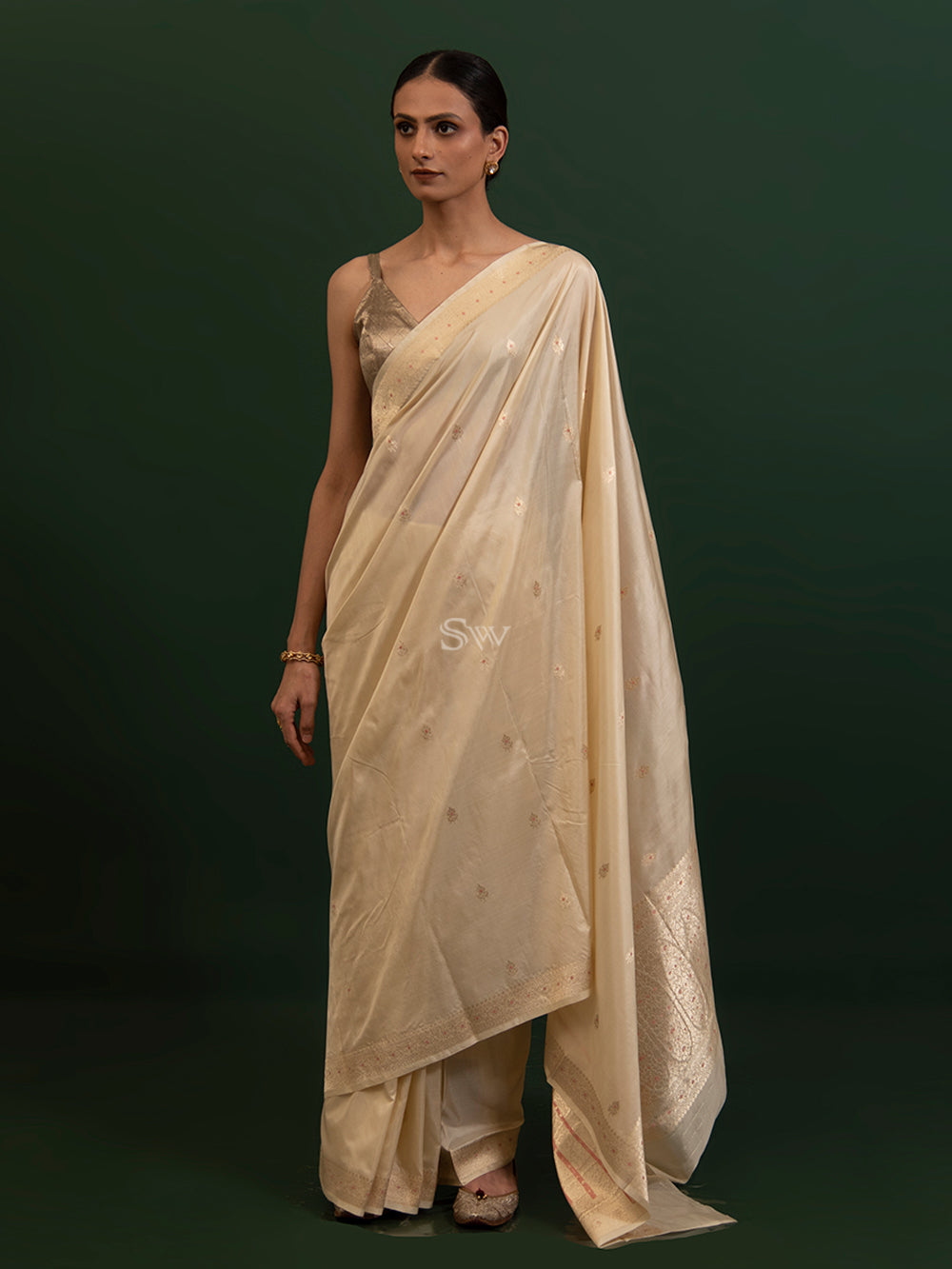 Beige Meenakari Katan Silk Handloom Banarasi Saree - Sacred Weaves