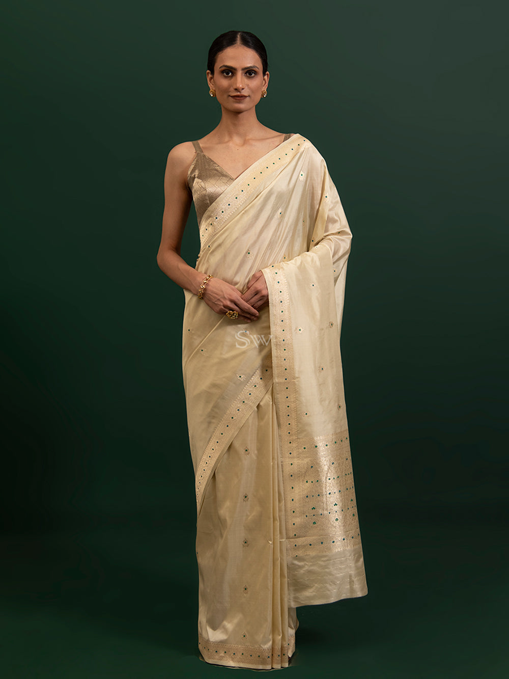 Beige Meenakari Katan Silk Handloom Banarasi Saree - Sacred Weaves