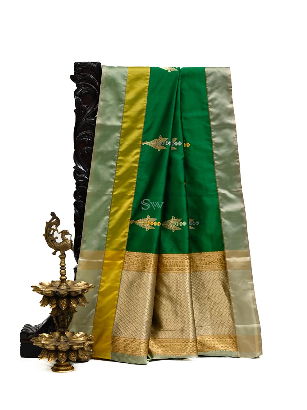 Green Meenakari Katan Silk Handloom Banarasi Saree - Sacred Weaves