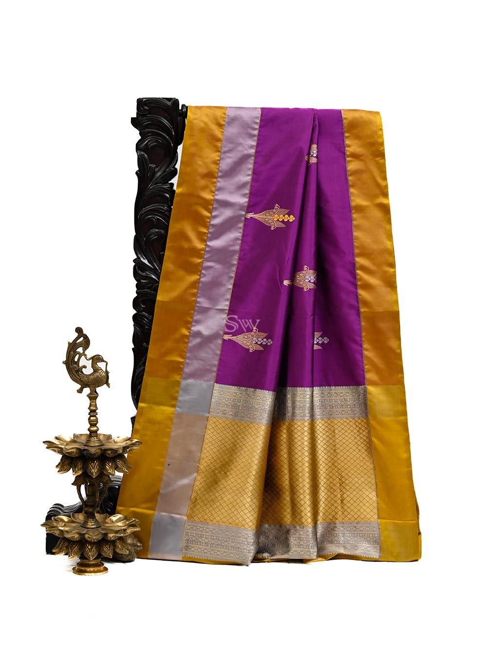 Purple Meenakari Katan Silk Handloom Banarasi Saree - Sacred Weaves