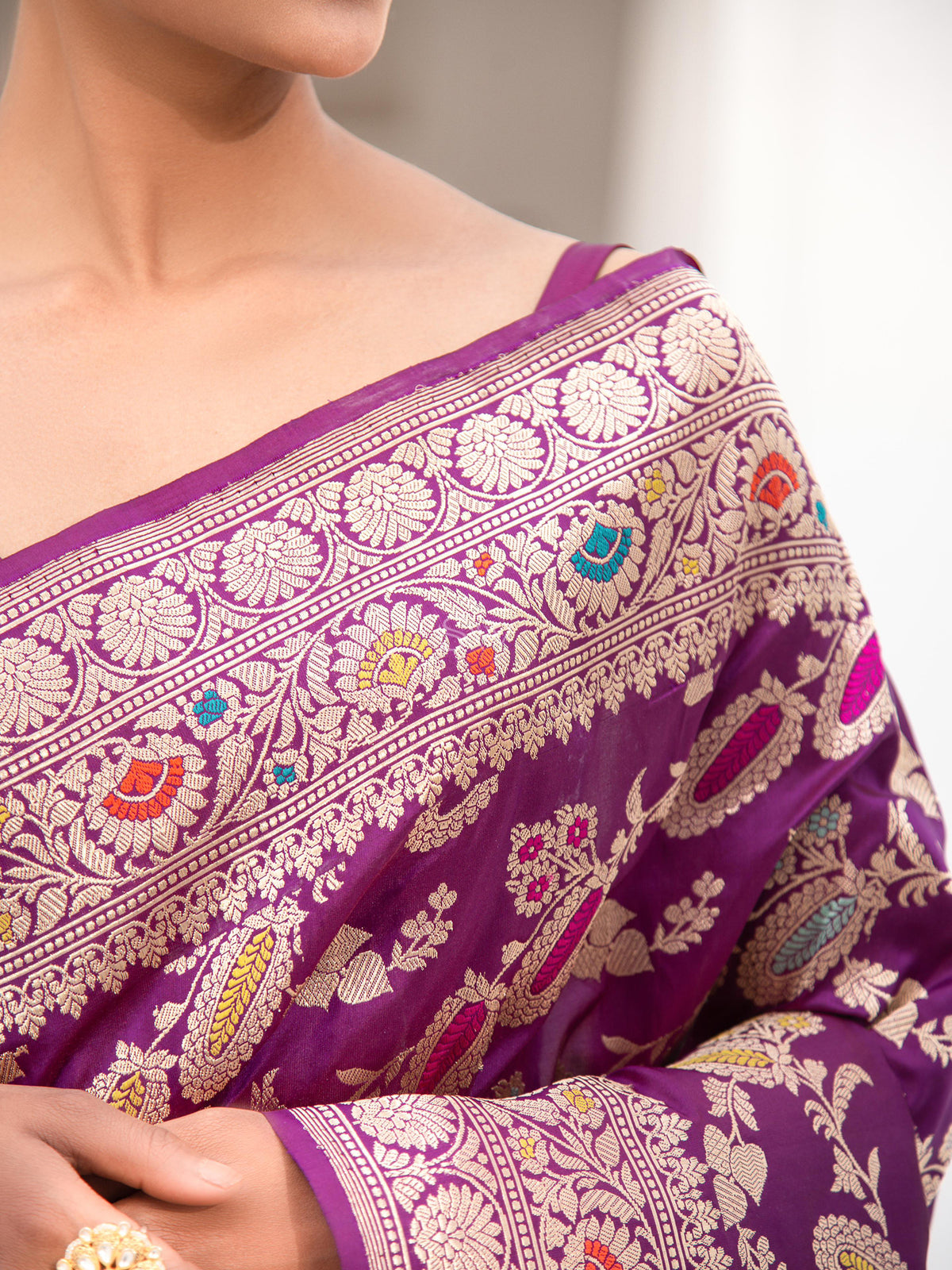 Violet Meenakari Katan Silk Handloom Banarasi Saree - Sacred Weaves