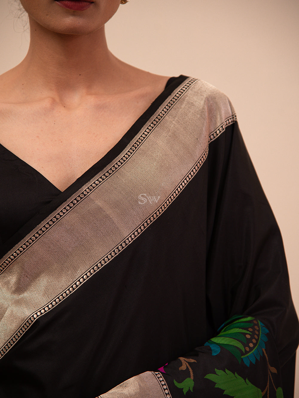 Black Meenakari Katan Silk Handloom Banarasi Saree - Sacred Weaves