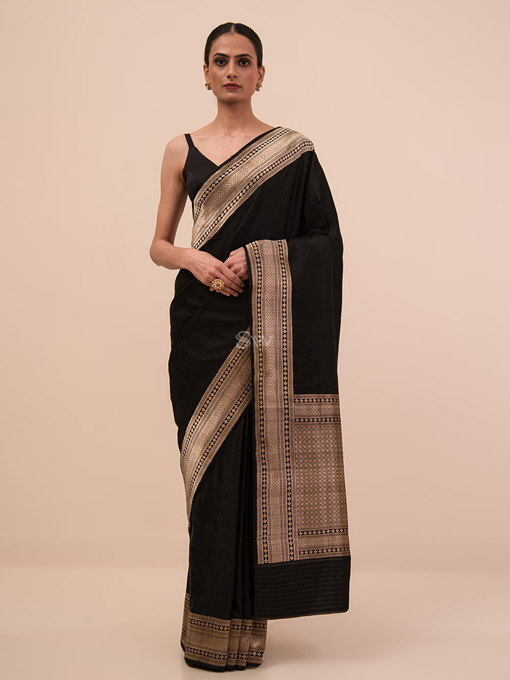 Black Jaal Satin Tanchoi Handloom Banarasi Saree - Sacred Weaves