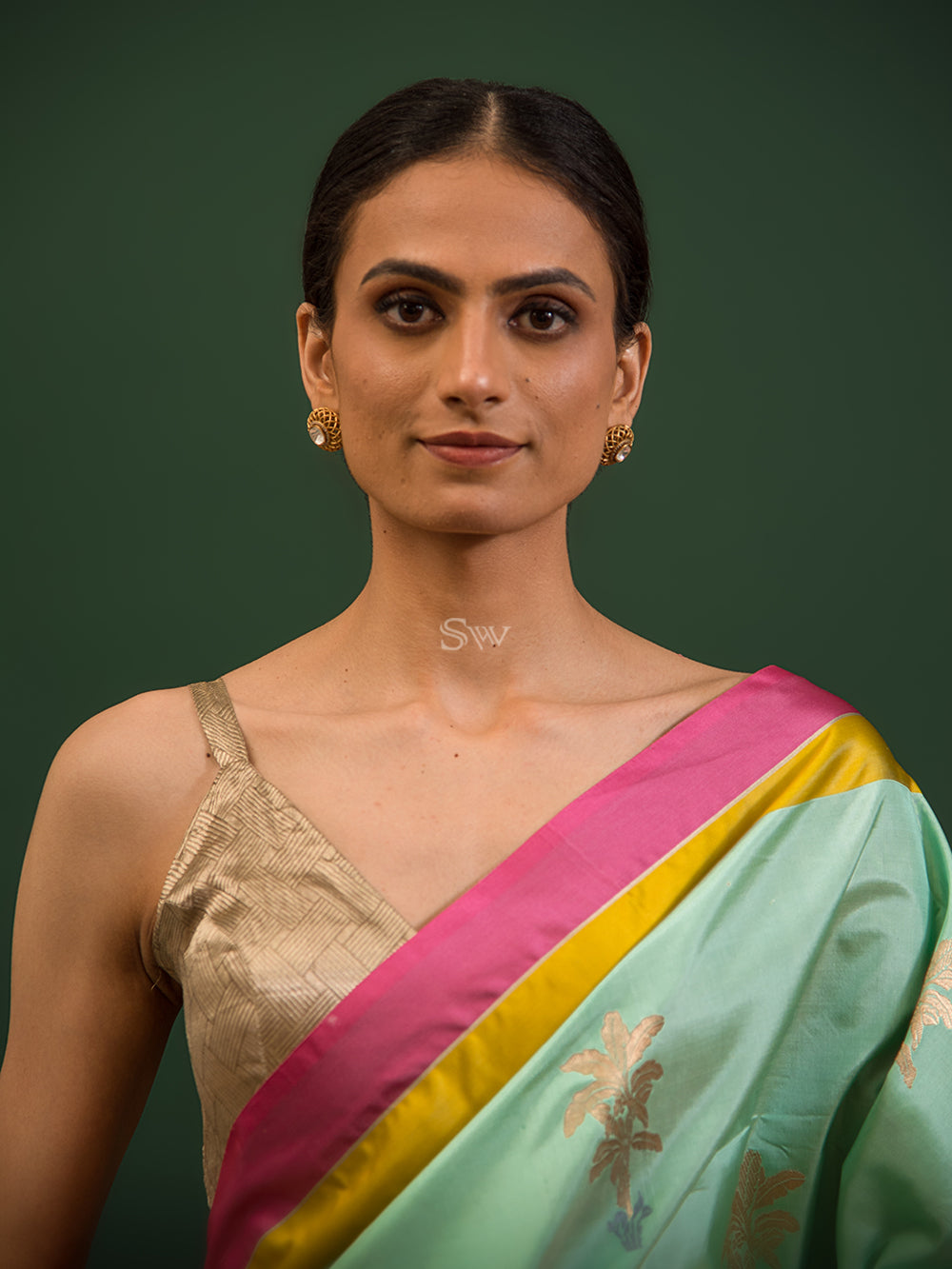 Mint Green Meenakari Katan Silk Handloom Banarasi Saree - Sacred Weaves