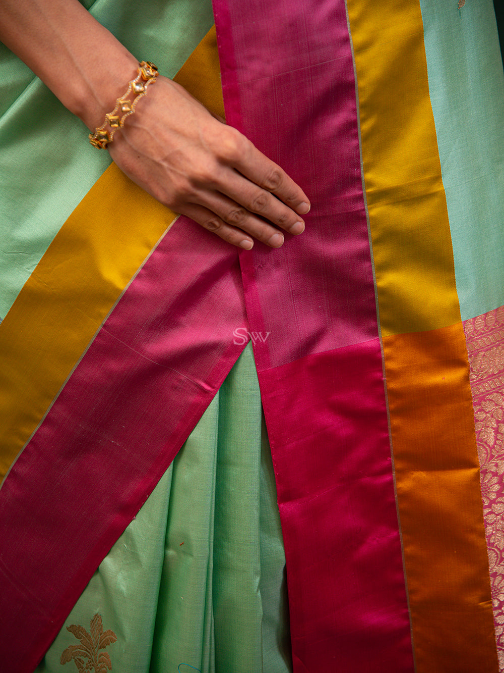 Mint Green Meenakari Katan Silk Handloom Banarasi Saree - Sacred Weaves