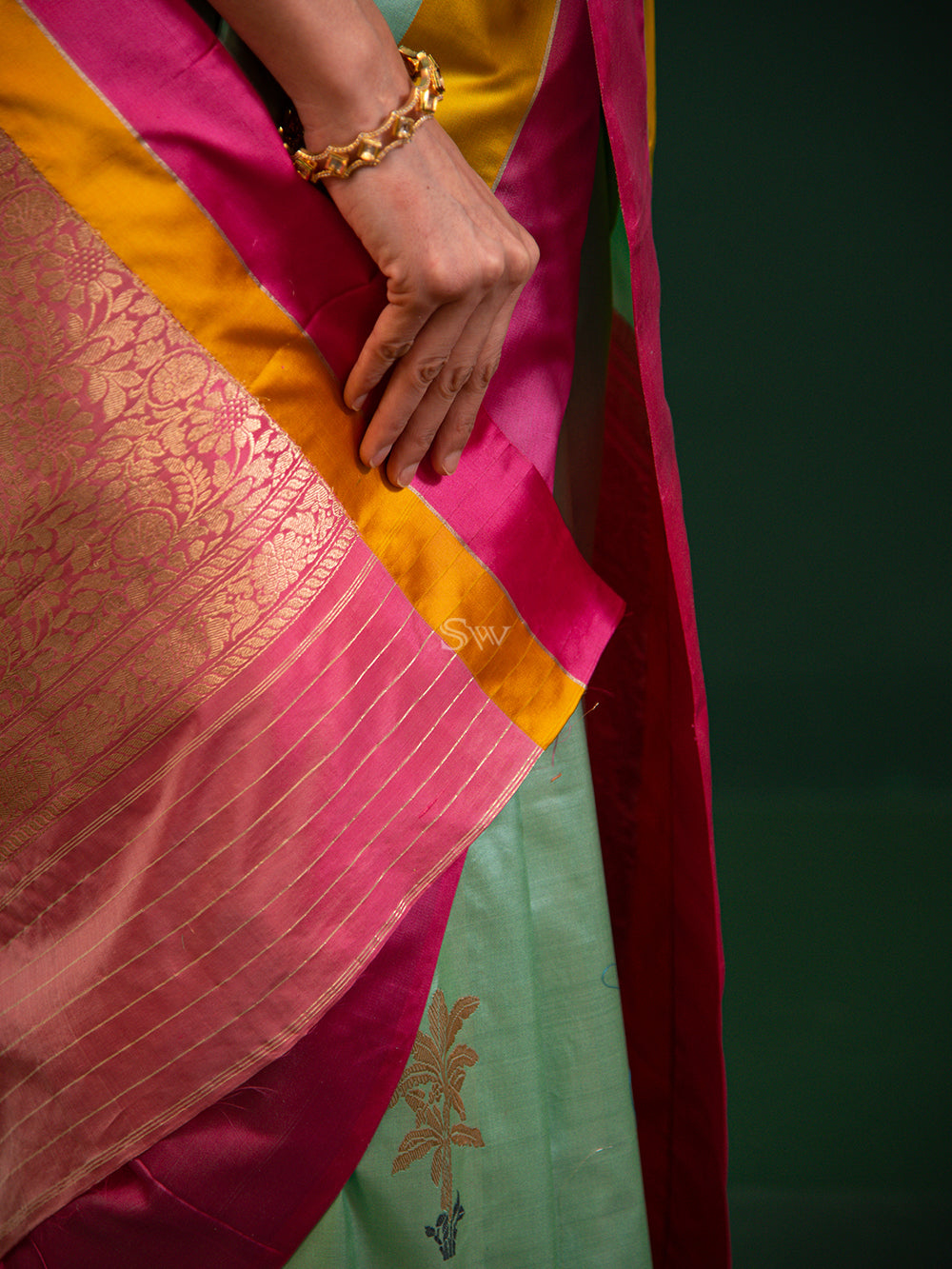 Mint Green Meenakari Katan Silk Handloom Banarasi Saree - Sacred Weaves