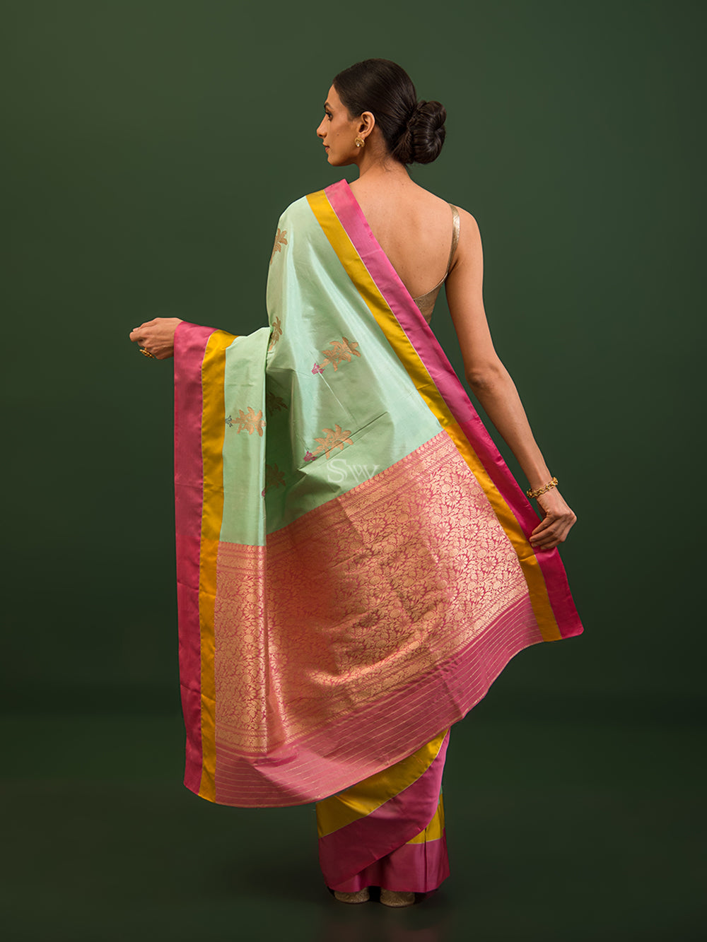 Mint Green Meenakari Katan Silk Handloom Banarasi Saree - Sacred Weaves